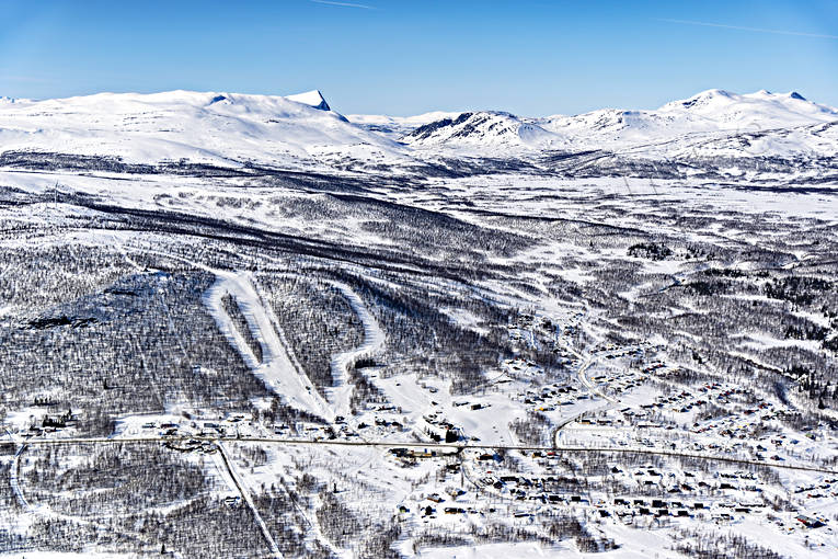 aerial photo, aerial photo, aerial photos, aerial photos, drone aerial, drnarfoto, journeys down, Klimpfjall, Lapland, samhllen, ski resort, ski slopes, winter