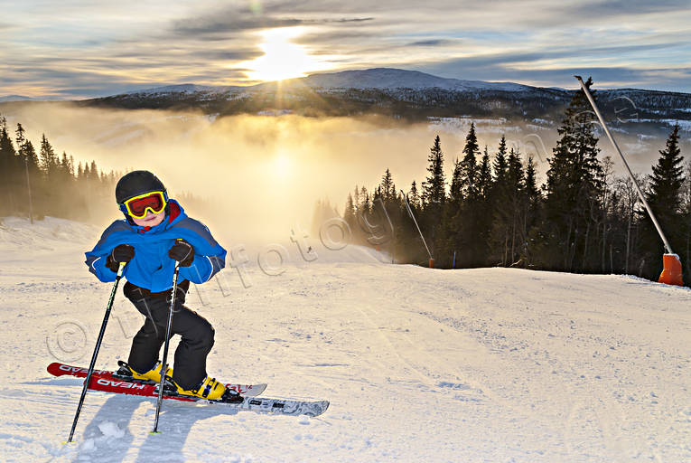 boy, down-hill running, fog, outdoor life, ski-slope, skier, skiing, winter, ventyr