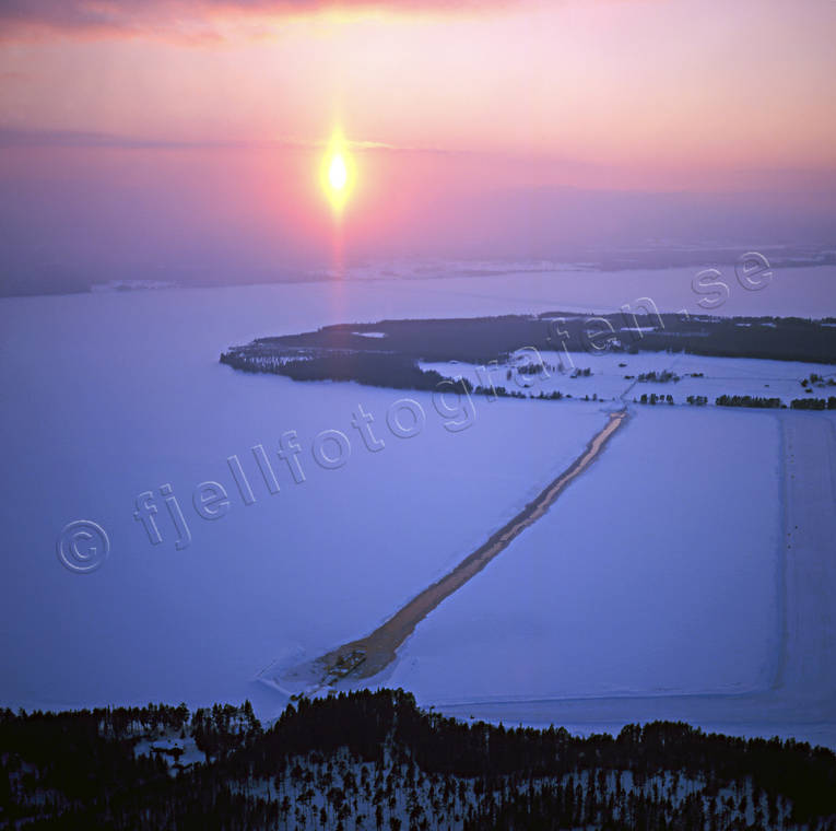 aerial photo, aerial photo, aerial photos, aerial photos, drone aerial, drnarfoto, ferry, ferry track, Great Lake, ice track, Jamtland, landscapes, Norderon, Sunne, sunset, winter, winter landscape