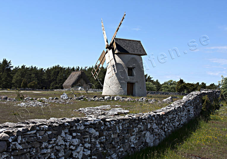 antiquity, buildings, Fr, Gotland, landscapes, nature, seasons, stone wall, summer, Vderkvarn