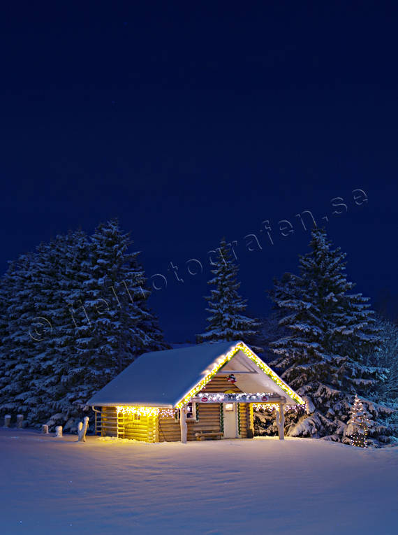 cabins, christmas ambience, Jamtland, julpyntad, landscapes, night sky, timber cabin, winter, winter's night
