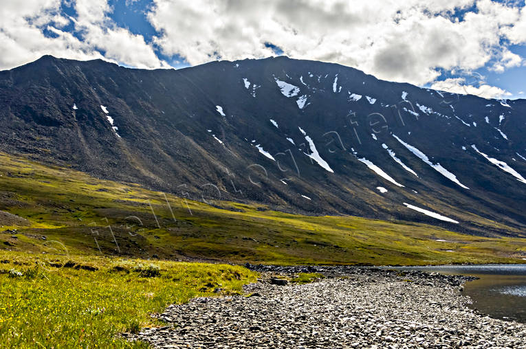 Krsatjkka, landscapes, Lapland, Livamjaure, Livamvagge, mountain slope, summer