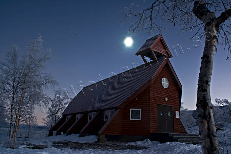 buildings, chapel, Gllivare kommun, Lapland, Nikkaluokta, sunrise, sunset, vinterbild