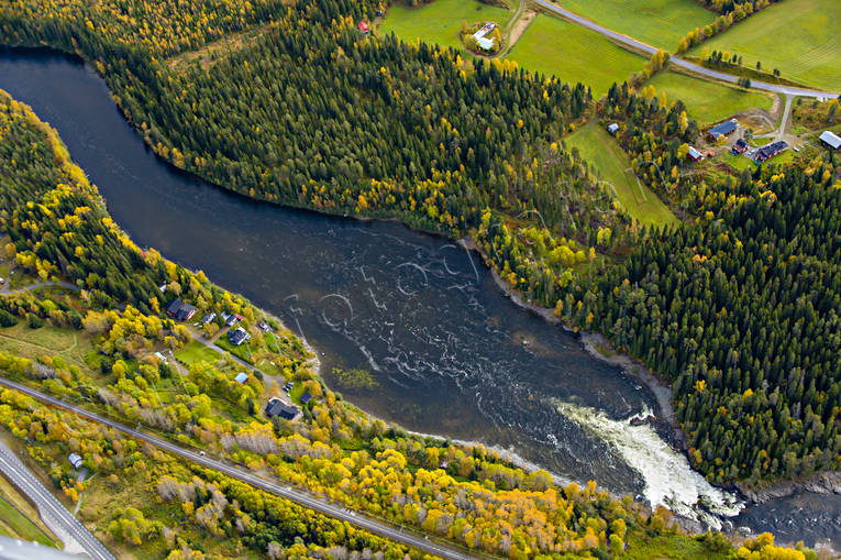 aerial photo, aerial photo, aerial photos, aerial photos, are river, autumn, drone aerial, drnarfoto, fishing spots, Jamtland, Ristafallet, Rista Fall, watercourse