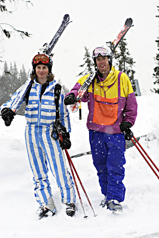 boys, couple, down-hill running, overall, playtime, retro, skier, skies, skiing, sport, winter