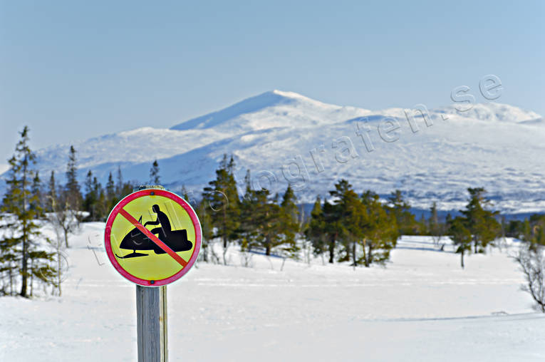 communications, Jamtland, land communication, landscapes, mountain, sign, skoterfrbud, snowmobile, snowmobile, winter