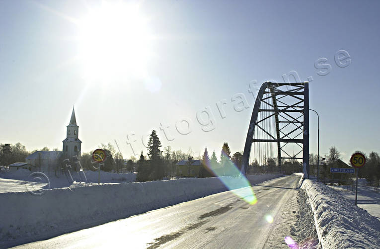 bridge, bridge, church, church, churches, community, Lapland, samhllen, Sorsele, Vindel river, winter