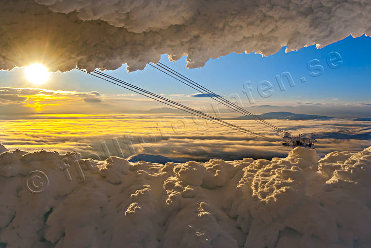 Areskutan, cableway, cloud, glaciation    icing, ice, installations, sun, sunset, view, winter
