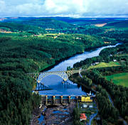 aerial photo, aerial photo, aerial photos, aerial photos, Angerman river, Angermanland, bridges, drone aerial, drnarfoto, electrical power, electricity production, energy, energy production, engineering projects, Forsmo, hydro electric power plant, installations, landscapes, power plants, railway, railway bridge, rivers, summer, work